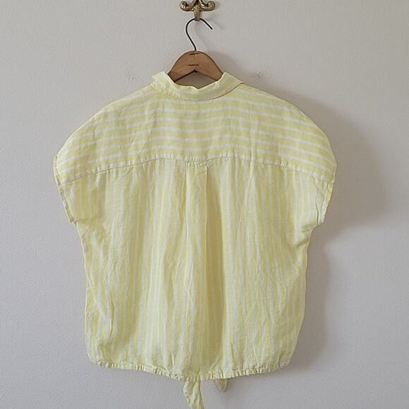 Talbots Yellow Striped Tie Hem Button Front Top Size Medium Petite MP - Picture 7 of 7